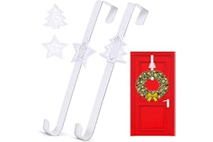 BoriYa Christmas Wreath Hanger for Front Door, 2 Pack Over Door Wreath Hooks 15", White Metal Xmas Wreath Door Hangers for Christmas