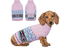 Hjumarayan Fair Isle Dog Jumper - Winter Knit Sweater with Harness Hole Stretchy Easy On/Off Christmas Jumper for Small Medium Dogs(2–54LB), Warm Shih Tzu Clothes Pink M
