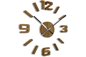 FLEXISTYLE Zegary ścienne 3D "zrób to sam", drewno, dąb, duże, 50-75 cm (grubość 19 mm), do biura, salonu, sypialni, artykuł dekoracyjny (czarne wskazówki, drewno), z54 g eco75 d-1-x