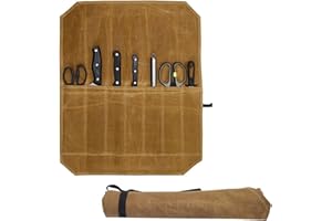 HAPPOW Chef Knife Roll Bag, Heavy Duty 12OZ Waxed Canvas, 7 Slots Portable Knife Storage Case for Chefs,Gifts for Pro Chefs or Culinary Enthusiasts,Gifts for Men（Khaki）
