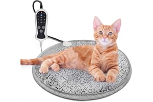 RC SLL Cat Heating Pad,Heated Cat Bed Indoor Electric Warming Cat Bed,Upgraded Adjustable Controller,Waterproof Kitten Heating Pad with Chew Resistant Steel Cord (Letter,Round-40cm)