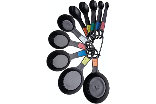 KitchenCraft Set De Cuillères À Mesurer Universelles, Cuillères À Café Et Cuillères À Soupe Pour Mesurer Les Ingrédients Secs Et Liquides, Noir, Lot De 10