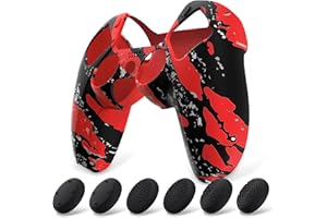 playvital Cover Controller per ps5,Custodia Protettiva Skin Silicone Antiscivolo per ps5 Joystick&6 Copri Levette Analogiche-Compatibile con Base di Ricarica-Spruzzi Rossi