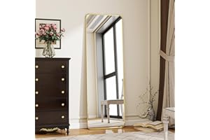 Koonmi Specchio a figura intera, 40 x 150 cm, semplice ed elegante, da terra, con cornice stretta, angoli rotondi, in vetro temperato infrangibile, da appendere alla camera da letto, colore: oro