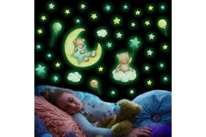 CHUAINXIN Adesivi da Parete Bambini Fluorescenti Orsetto, Bear Luminoso Adesivo Murali Autoadesivi, Luminosi Luna Stelle Sticker da Muro Removibile, Decorazione Adesivi Murali Regalo per Camera Ragazzo Ragazze