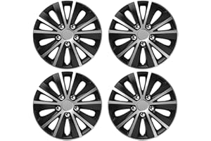 UKB4C 13" 14" 15" 16" Alloy Look Black & Silver Stripe Multi-Spoke Wheel Trims Hub Caps Covers Protectors (16")