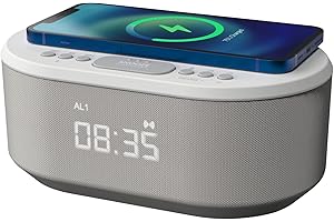 i-box Alarm Clocks Bedside, Alarm Clock with Wireless Charging, Bluetooth Speaker, Radio Alarm Clock, Fast Qi Wireless Charger, Mains Powered, FM Radio, USB Charging Port, Dimmable, Non Ticking