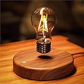 HCNT Wood Magnetic Floating LED Bulb Lamp - Automatic Rotating Desk Light for Unique Home Office Decor, Brown