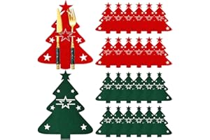 HQRKOTM 24 Pezzi Portaposate In Feltro Di Natale,Tasca Per Le Posate Albero Di Natale Decorazione,Coltelli Forchette Cucchiai Stoviglie Per La Tavola Delle Feste Decor Natalizia.