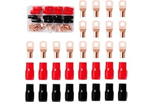 YIXISI 32 PCS M8 SC35-8 AWG2 Ring Terminals Connectors Kit, Copper Tube Terminals, Battery Cable Ends Terminals, with Insulation Sleeves, for Electrical Cable, Golden