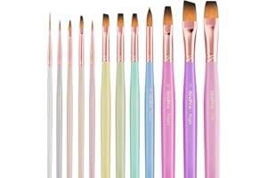Nicpro 12 PCS Artist Paint Brush Set, Aesthetic Pastel Paintbrushes Craft Paint Brushes for Acrylic Painting, Oil, Watercolour, Gouache, Tempera, Face, Art Supplies for Artists and Beginners