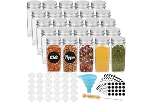 CDWERD 25 Stück Gewürzgläser, 120ml Spice Jars Eckig Gewurzglaeser Gewürzbehälter Gewürzdosen Set mit Silikon Trichter, Runden Leeren Aufklebern, Reinigungsbürste, Sieben