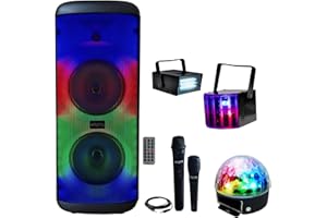 PARTY LIGHT & SOUND - Enceinte Autonome sur Batterie MS-ELECTRO-SOUND600 Karaoke USB Bluetooth 600W - 2 Micros - 3 Jeux de Lumière - Soirée Barbecue