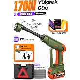 AUHMA ACR-10 Şarjlı Ara&ccedil; Yıkama Makinesi Yeşil 203 PSI 170W Basın&ccedil;lı Oto Yıkama Seti