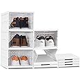 ABOUT SPACE Sneaker Box- 3 Tier Shoe Rack | Collapsible Shoe Organiser With Door-Foldable Sneaker Crates Footwear Organiser For Men, Women, Heels, Boots, Loafers, Sneakers, Slippers (White) - Plastic