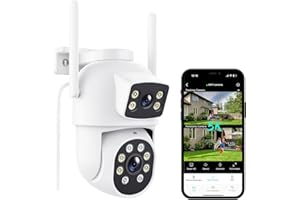 Reobiux 3K Telecamera Wi-Fi Esterno con Doppia Lente, Videocamera Sorveglianza Esterno con Visione Notturna a Colori, Rilevamento Umano, Audio Bidirezionale, Allarme Sonoro e Luminoso, IP66