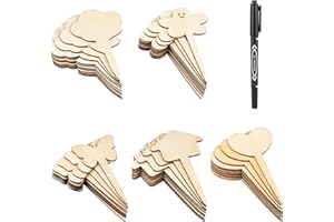 ZDNT 50 Stück Pflanzenstecker Schilder zum Beschriften,5 Stile umweltfreundliche Holzpflanzenanhänger,Gartenpflanzenetiketten, Bambus-Pflanzenetiketten mit Marker für Samen,Blumen,Gemüse