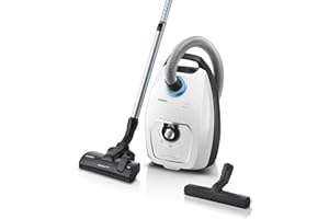 Siemens Staubsauger mit Beutel Z 7.0 VSZ7442S, ideal für Allergiker, Hygiene-Filter Plus, extrem leise, Bodendüse für Parkett, Teppich, Fliesen, langes Kabel, XXL-Polsterdüse, Fugendüse, 650 W, weiß