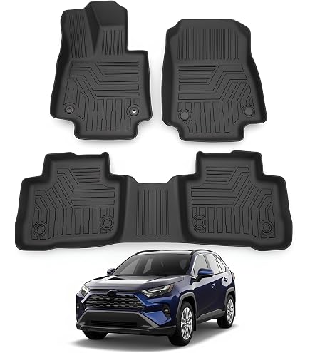 J&J Automotive Tapis De Sol 3D Caoutchouc Sur Mesure Pour Toyota RAV4 / RAV-4 Dès 2019 – 4 Pièces, Bord Haut, 100% Étanche & Antidérapant, Noir