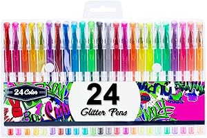 Reaeonat Glitter Gel Pens, 1.0mm Rollerball Tip Color Glitter Gel Pen for Adult Coloring Bullet Journal, Pack of 24 Assorted Colors