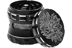 Smerigliatrice di spezie in alluminio premium DCOU 2.5 Pollici 4 Pezzi Smerigliatrice metallica con Polline Catcher e Fiore Intagliato (Nero)