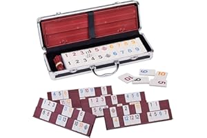 Doublefan Rummy Game Set Large Size With 106 Tiles And Four 2 Tier Playing Racks in Aluminum Case, Rummy Cube Games Set Travel/Camping Choice (2-6 Players)