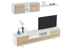 Habitdesign Mobile Soggiorno Moderno, Moduli Sala da Pranzo, Modello Belus, Finitura in Bianco Lucido e Rovere Canadese, Dimensioni: 200 cm (profondità) x 41 cm (Altezza) x 46 cm