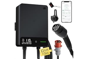 ‎DÉ dé Wallbox Typ 2 11kW mit APP & RFID – 3-phasiges EV-Ladegerät 400 V, 6–16 A, 7,5 m Kabel mit Kabelhalter – RCD Typ B & IP54, effiziente Ladestation für Zuhause, schwarz