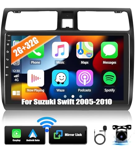 Autoradio Android 10 Pouces 8 Cœurs 4+64G Pour Suzuki Swift 2004-2010 - Carplay/Android Auto Sans Fil, 5G WiFi, GPS, DSP - 7