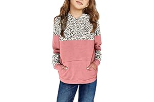 Saodimallsu Bluza z kapturem dla dziewcząt, z długim rękawem, wzór panterki, urocza, lekka, kangurka, bluza z kapturem