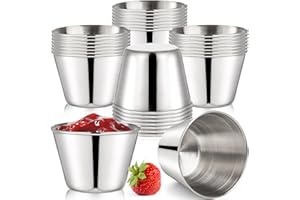 Lawei Lot de 30 tasses à sauce en acier inoxydable de 42,5 g, petits ramequins individuels à condiments, tasses à trempage de qualité commerciale, tasses à portions
