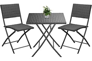 CASARIA Conjunto Muebles Balcón Mesa y 2 Sillas Plegables Poliratán Acero Estable Resistente Jardín