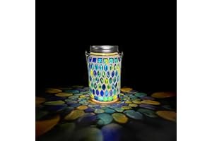 TOTHDATE 1PCS Solar Mosaik Leuchte für Außen, On/Off Glas Mosaik Hängend Licht Solarlaterne Tischleuchte IP65 Wasserdicht für Rasen Pfad Hof Deck Boden Teich, Blau Mosaik Licht