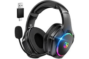 Tatybo Wireless Gaming Headset for Ps4, Ps5, PC - 2.4GHz Gaming Headphones，7.1 Surround Sound Headset with Detachable Noise Canceling Microphone,40h Battery Life