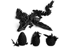 EKKONG 3D Printed Dragon in Egg, Full Articulated Crystal Dragon with Dragon Egg, Flexible Crystal Dragon Figurine Decor with Pearly Sheen, Adults Fidget Gift Toy for Autism ADHD (black)