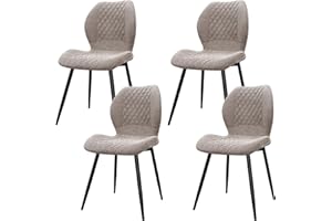 LEWE Juegos de 4 Sillas de Comedor de Lino, Estilo Moderno a Cuadros con Pata de Metal, Tapizadas, Silla de Cocina sin Brazos para Restaurante/Salón/Dormitorio, [Marrón]