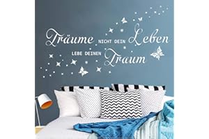 KAIRNE Weiß Wandtattoo Sprüche,Inspirierende Zitate Wandsticker,Träume Wandtattoo,Sterne Schmetterlinge Wandsticker für Wohnzimmer,Weiß Wandaufkleber für Schlafzimmer Kinderzimmer Büro Fenster Deko