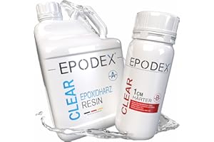 EPODEX Epoxidharz Set ECO | klares Epoxy Resin für Gießhöhen bis 1cm | Gießharz Set ohne oder mit Farbstoffen | Für alle Beschichtungen, Versiegelungen, Reparaturen, Formenbau, Kunst & Handwerk