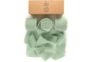Vitalizart 3 rotoli di nastro di seta fatto a mano con frangia chiffon, 3,8 cm x 7 yd, set di nastri verdi salvia per inviti di nozze, bouquet da sposa, confezioni regalo, artigianato fai da te