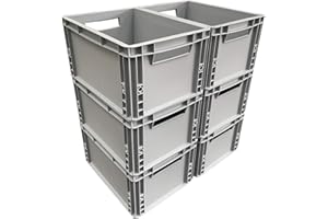 AUER PACKAGING 6 x 20 Litres Industrial Plastic Stacking Euro Storage Containers Boxes Crates GREY