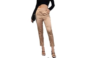 FAKANHUI Abito da donna in raso setoso casual elastico a vita alta pantaloni eleganti elasticizzati