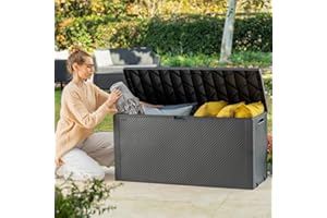 KOLL LIVING GARDEN Koll Living Gartenbox mit 270 Liter Fassungsvermögen - wetterfester Stauraum, der Inhalt bleibt trocken und Wird belüftet - Moderne Flechtoptik - mit Griffen und Rollen (Grau)