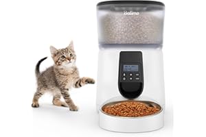 Balimo Distributore Cibo Gatti, 4L Dispenser Automatico Cibo Per Gatti E Cani Con Timer, Coperchio Scorrevole, 1-4 Pasti al Giorno, Registrazione Vocale 10S (Bianco trasparente)