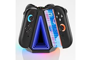 ZRZLMVP Switch-Controller-Ladestation für Nintendo Switch 2 Joy-Con - 4 in 1 Controller Halterung, 2,5 Std Schnellladestation mit 10 RGB Licht, Joy Con Ladestation Zubehör mit Typ-C Kabel, Schwarz