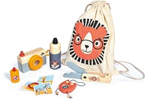 Tender Leaf Toys Safari Adventure Exploring Kit For Children Ages 3+ - Wooden Educational Play Set Comes With Drawstring Backpack Play Camera and Accessories