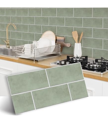 Alwayspon Lot De 10 Autocollants De Transfert De Carrelage En Vinyle épais Imperméable Avec Crédence Pour Mur De Cuisine Et Salle De Bain, Vert 15 X 15 Cm