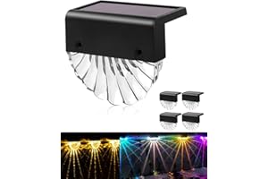 Bellanny Luces solares para exterior, 4 uds Luz de escaleras, IP65 impermeable Iluminacion de caminos, Lámpara Solar LED para jardín cubierta patio canalón escalones valla decoración,Blanco cálido+RGB