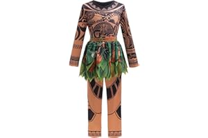 LCXYYY Maui Kostüm Jungen Cosplay Vaiana 2 Halbgötter Maui Drucke Top und Hose Outfit Fancy Dress Up Halloween Weihnachten Karneval Geburtstag Maui Verkleidung für Kinder Alter 2-11 Jahre