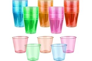 GAROMIA 50 Verres à Shot en Plastique, 35ml Colorés Shooter Plastique Gobelet Plastique Réutilisables Verres à Liqueur Verrines Plastique pour Anniversaires Barbecue Mariages Fêtes