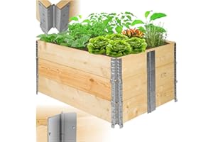 TecTake® Raised Garden Bed with Stackable Frames in Fir Wood, Foldable Raised Bed with Robust Steel Hinges for Easy Storage, Ideal Wooden Planter for Flowers, Vegetables, Fruits & Herbs - 3 x Frames